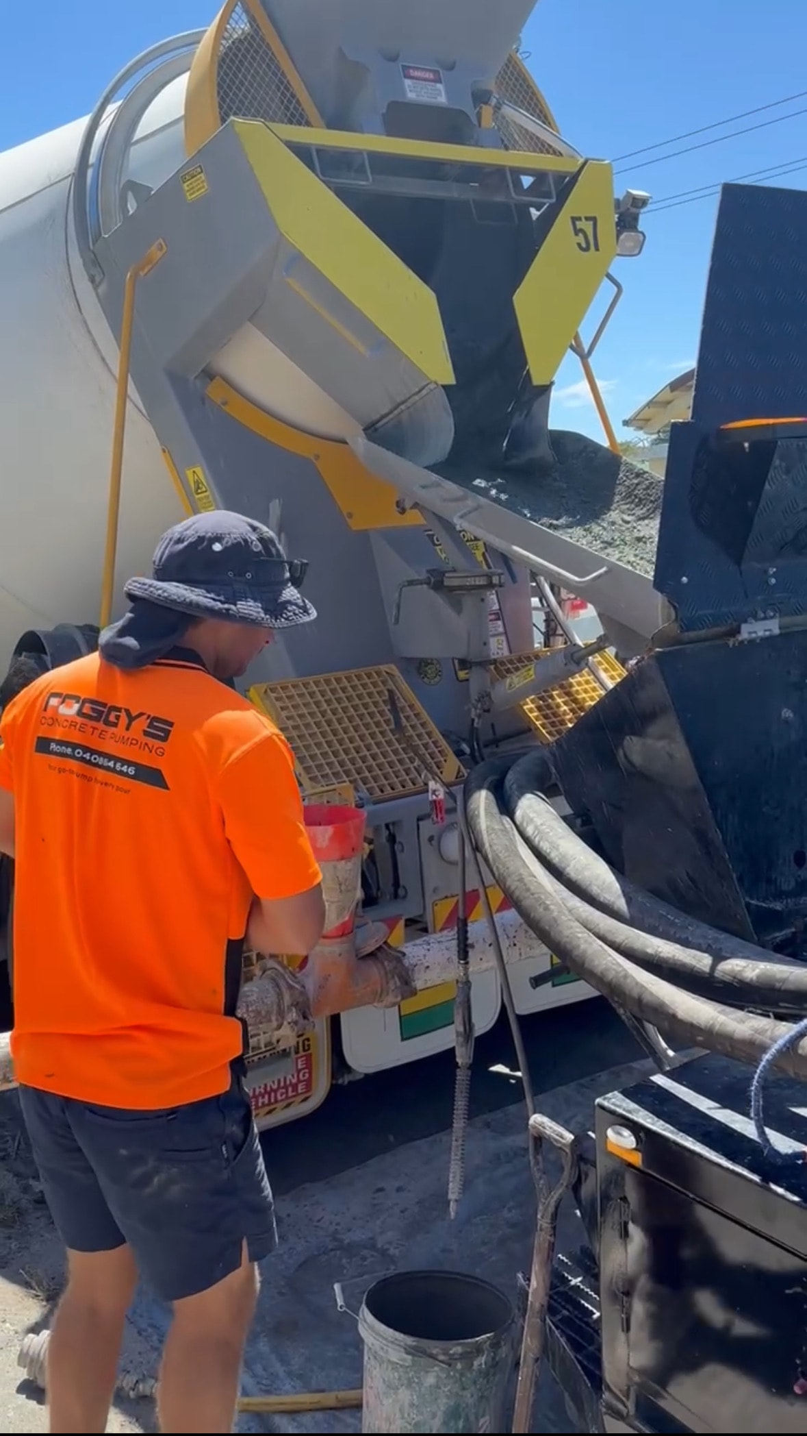Concrete pumping support at a commercial worksite