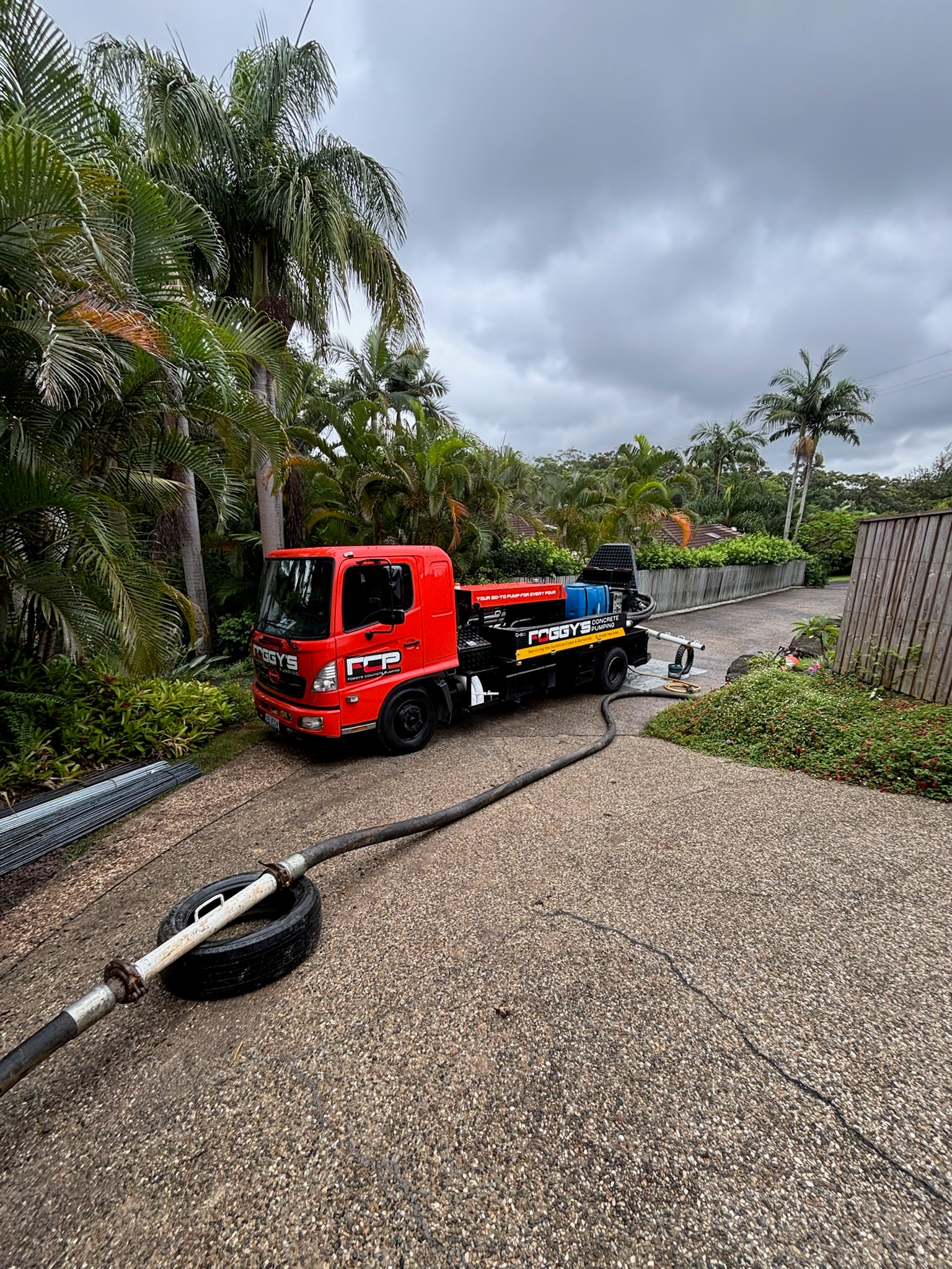 Concrete crew pouring a landscape project